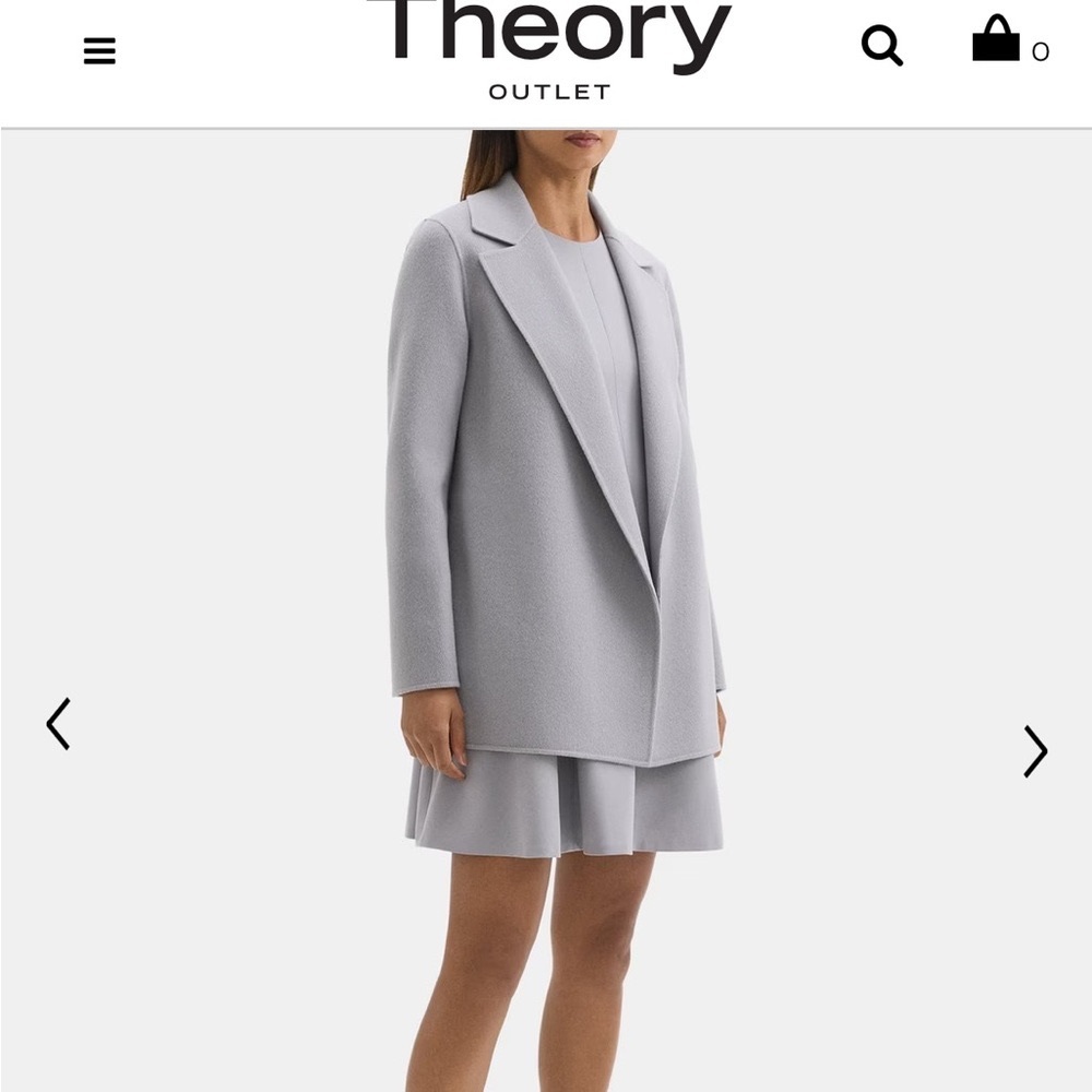 Theory wool-cashmere open front coat in light grey